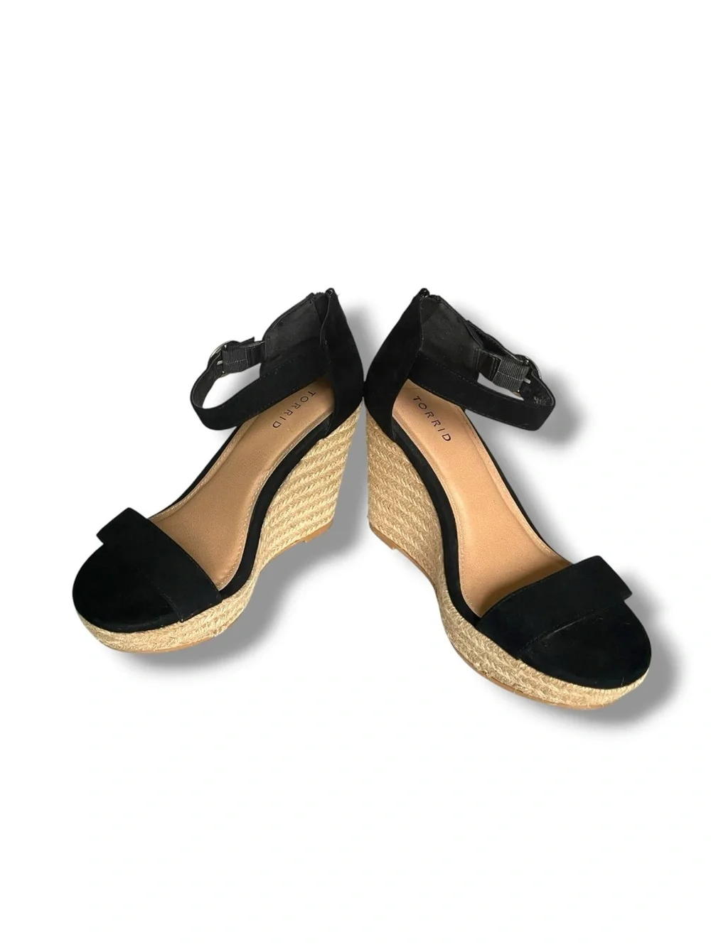 Torrid Black Espadrille Wedge Sandals Ankle Strap Platform Heels Size 9.5W